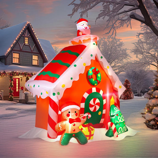 7.5 FT Tall Christmas Inflatables Gingerbread House Built-In LED Lights Blow up Christmas Decor for Xmas Party Holiday Outdoor Garden Lawn Yard Decorations