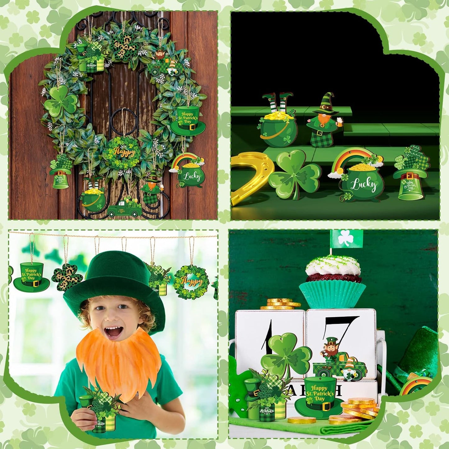 36 Pieces St. Patricks Day Decorations Wooden Shamrock Ornaments for Tree St Patricks Day Ornaments Irish Hanging Decorations for Party