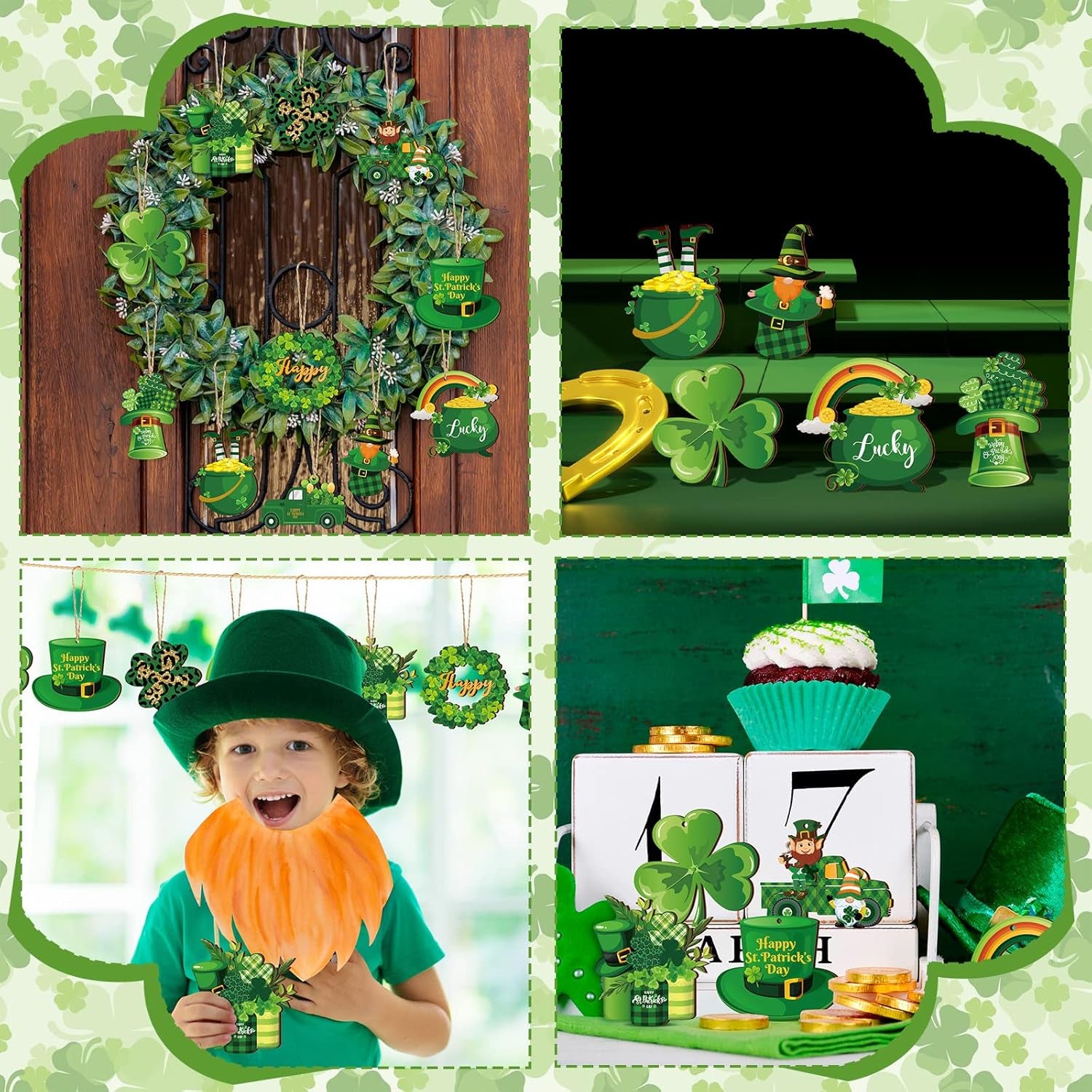 36 Pieces St. Patricks Day Decorations Wooden Shamrock Ornaments for Tree St Patricks Day Ornaments Irish Hanging Decorations for Party