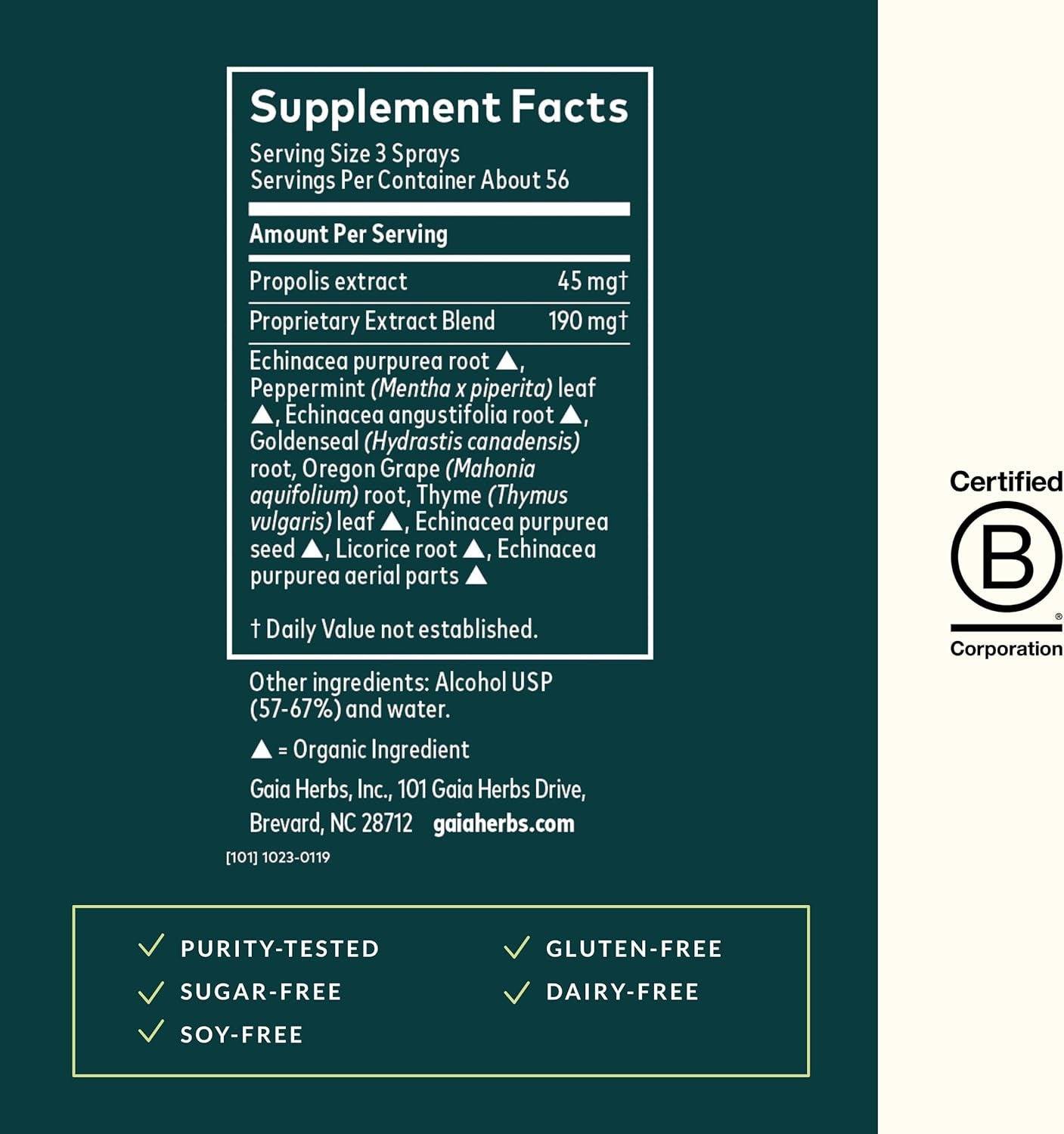 Echinacea Goldenseal Propolis Throat Spray - for Immune Support & Throat Health - with Licorice Root, Thyme, Echinacea, Peppermint & Oregon Grape - Organic 1 Fl Oz Spray Bottle TLBH