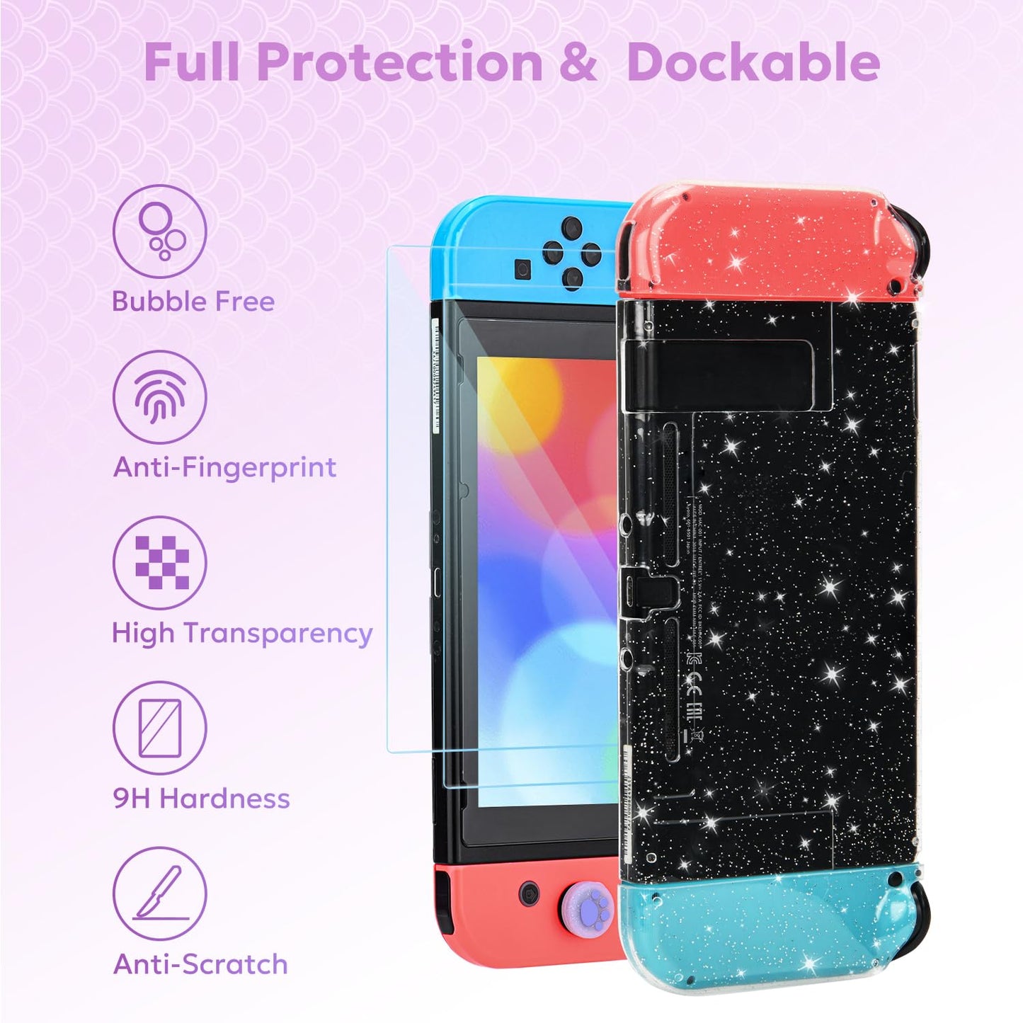 Switch Case for NS Switch, Innoaura 17 in 1 Switch Accessories Bundles with Switch Carrying Case, Switch Game Case, Switch Protective Case, Switch Screen Protector, Switch Thumb Caps (Mermaid Pink)