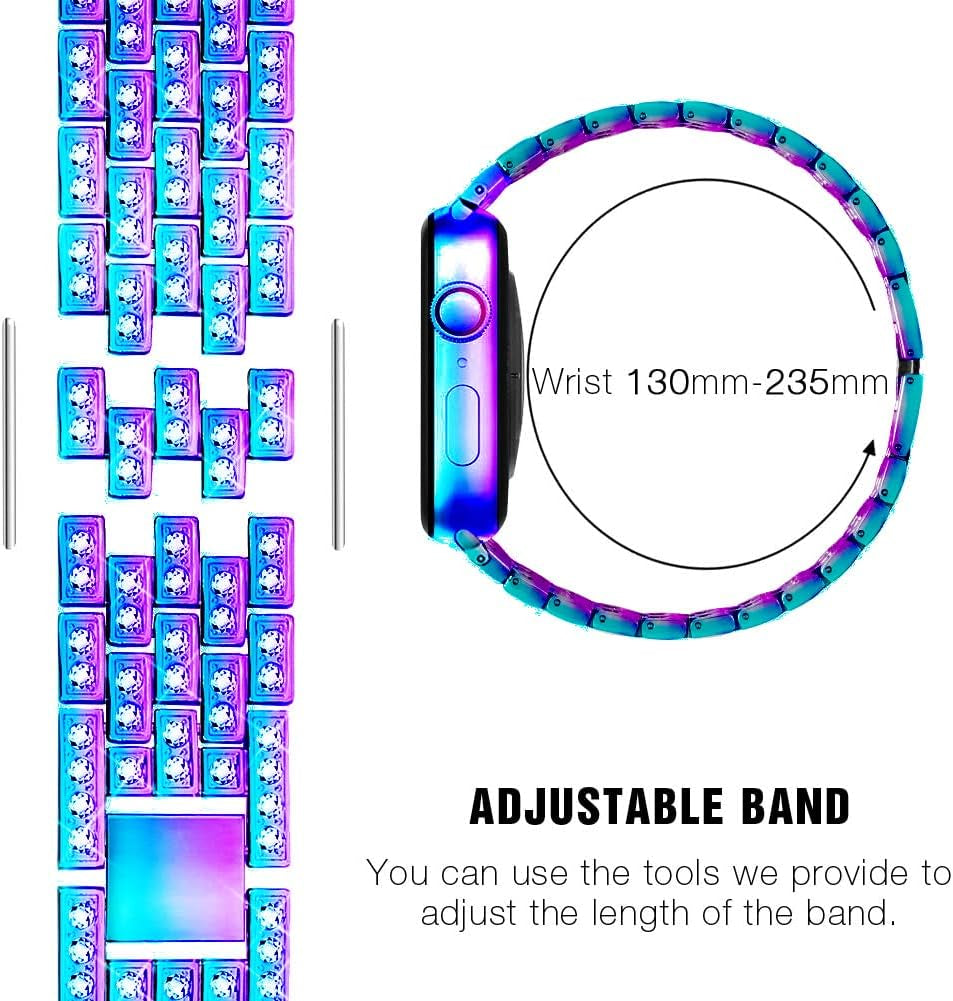 Compatible with Apple Watch Band 38Mm 40Mm 41Mm 42Mm 44Mm 45Mm 49Mm+ Case, Women Jewelry Bling Diamond Rhinestone Replacement Metal Strap& 2 Pack PC Protector Case for Iwatch Ultra 2/ Ultra Series 9/8/7/6/5/4/3/2/1/SE