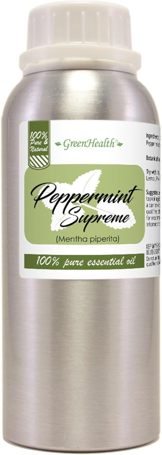 Peppermint Essential Oil (Mentha Piperita) – 8 Fl Oz (237 Ml) Aluminum Bottle W/Plug Cap – 100% Pure Essential Oil – TLBH