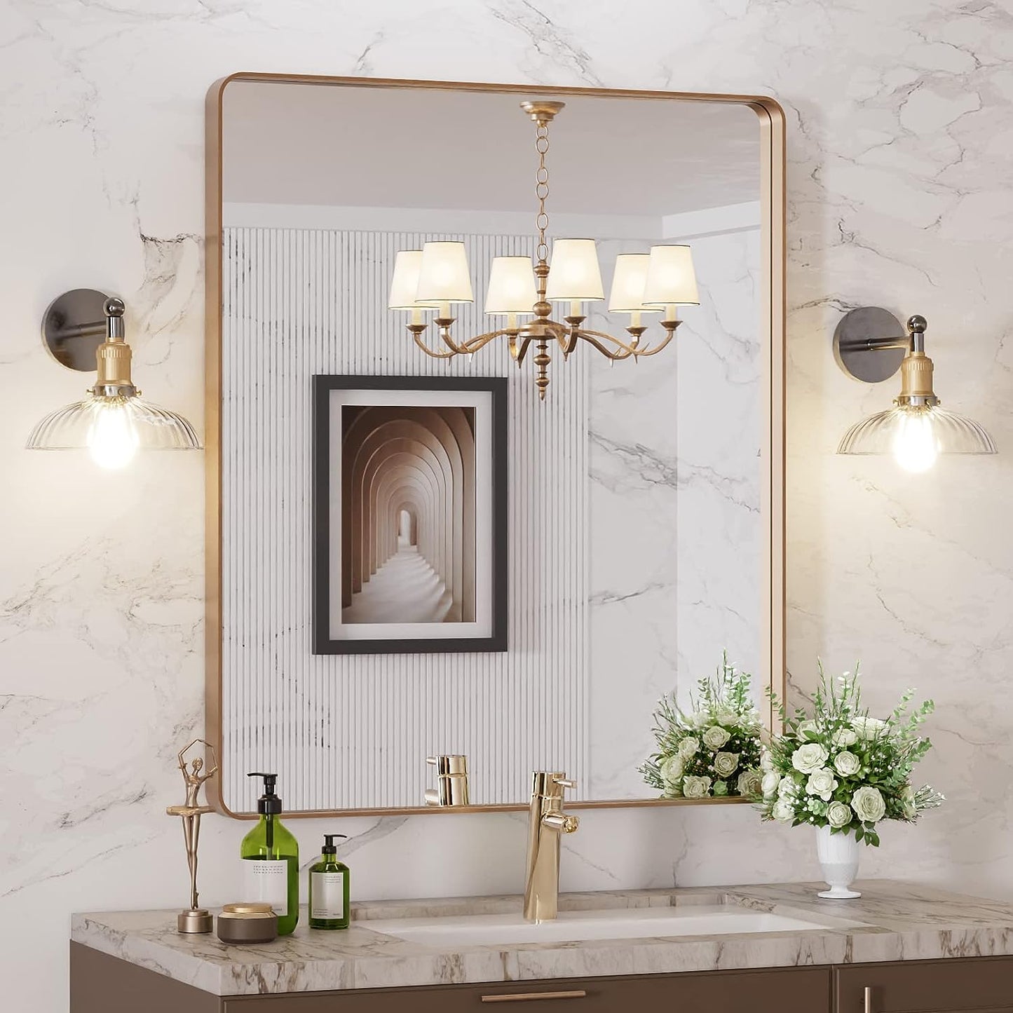 50X30 Inch Black Metal Framed Bathroom Mirror for Wall, Matte Black Bathroom Vanity Mirror Farmhouse, Large Rounded Rectangle Mirror, Anti-Rust, Tempered Glass, Hangs Horizontally or Vertically