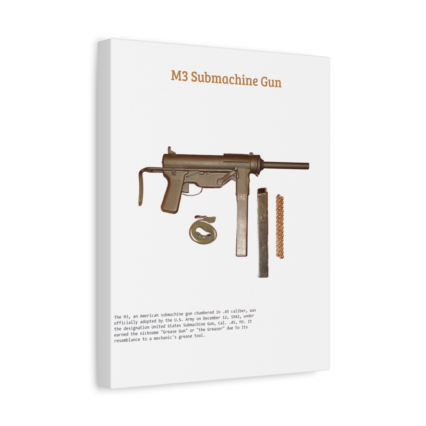 Grease Gun M3 submachine gun Matte Canvas, Stretched, 1.25"