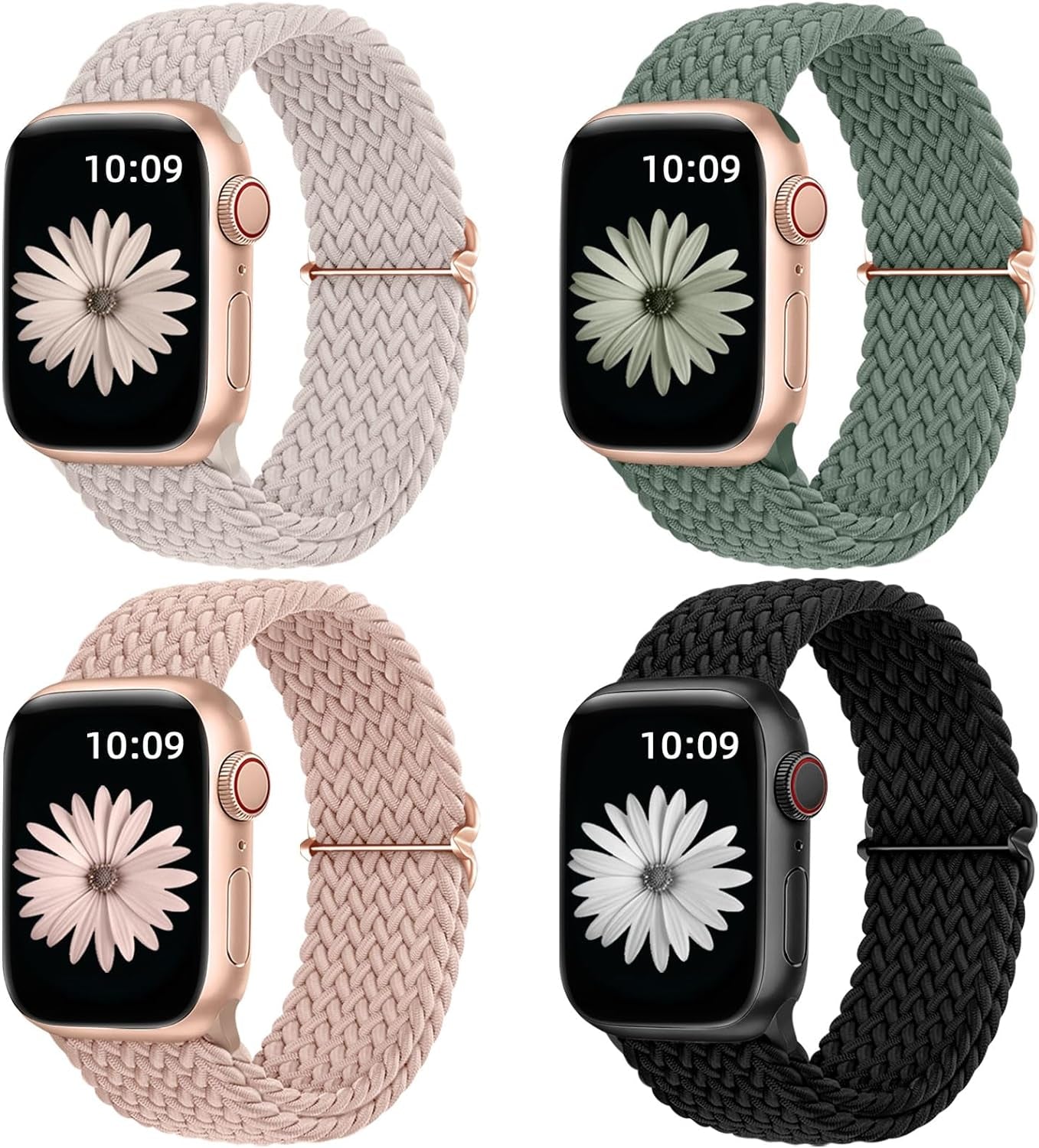 4 Pack Braided Solo Loop Compatible with Apple Watch Band 38Mm 40Mm 41Mm 42Mm 44Mm 45Mm 49Mm Women Men, Adjustable Stretchy Soft Nylon Strap for Iwatch Series 9 8 7 6 5 4 3 2 1 SE Ultra/Ultra 2