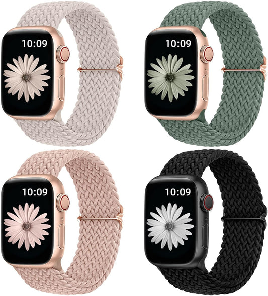 4 Pack Braided Solo Loop Compatible with Apple Watch Band 38Mm 40Mm 41Mm 42Mm 44Mm 45Mm 49Mm Women Men, Adjustable Stretchy Soft Nylon Strap for Iwatch Series 9 8 7 6 5 4 3 2 1 SE Ultra/Ultra 2