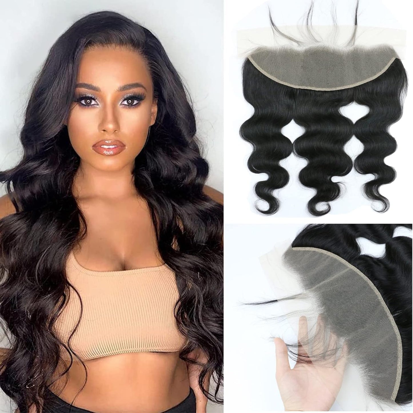 13X4 Frontal HD Lace Frontal 16 Inch Body Wave Frontal Human Hair Transparent HD Frontal Closure 150% Density Natural Hairline Pre Plucked with Baby Hair Black Color