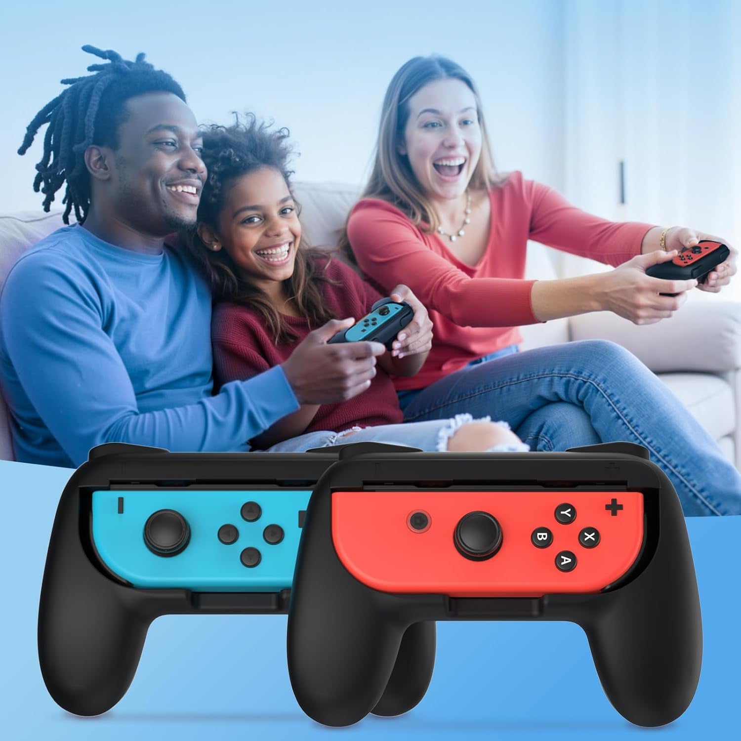 Grips for Nintendo Switch Joy-Con, Wear-Resistant Handle Kit for Switch Joy Cons Controller, 2 Pack (Black)