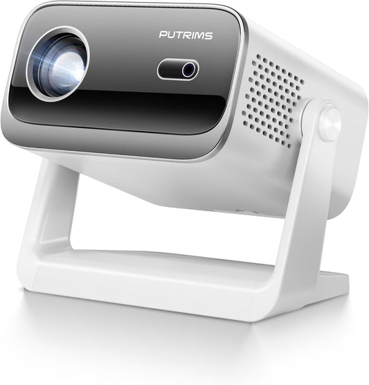 [Electric Focus & Auto Keystone] Mini Projector with Wifi Bluetooth,  Portable 1080P Support Movie Projector Fully Sealed Small Projector White