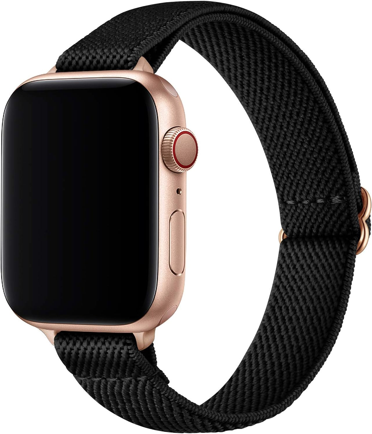 Slim Stretchy Bands Compatible with Apple Watch Band 41Mm 40Mm 38Mm, Women Elastics Nylon Thin Band Strap for Iwatch SE SE2 Series 9 8 7 6 5 4 3 2 1 (Black/Rose Gold, 41Mm 40Mm 38Mm)