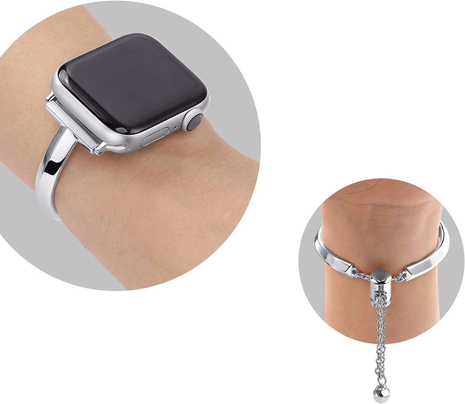 Stainless Steel Band Compatible with Apple Watch Band 38Mm 40Mm 41Mm 42Mm 44Mm 45Mm Iwatch SE Series 9 8 7 6 5 4 3 2 1, Slim Versatile Bangle Bracelet for Women