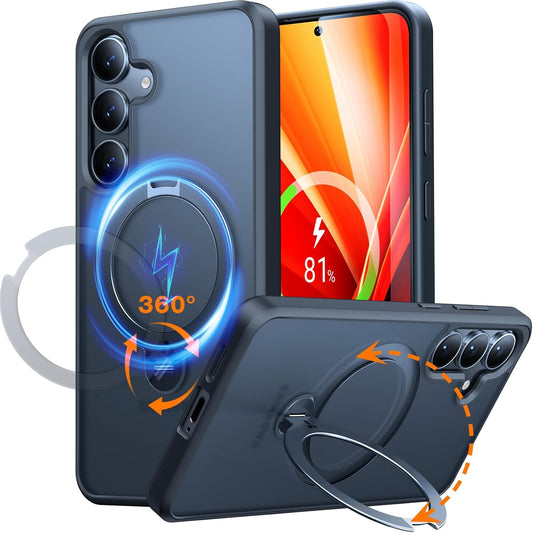 360°Spin Magnetic Stand for Samsung Galaxy S25 plus Case (2025), Fit for Magsafe Military Grade Shockproof Slim Protective S25+ plus Case with Kickstand & Ring Holder, Ostand Spin, Black