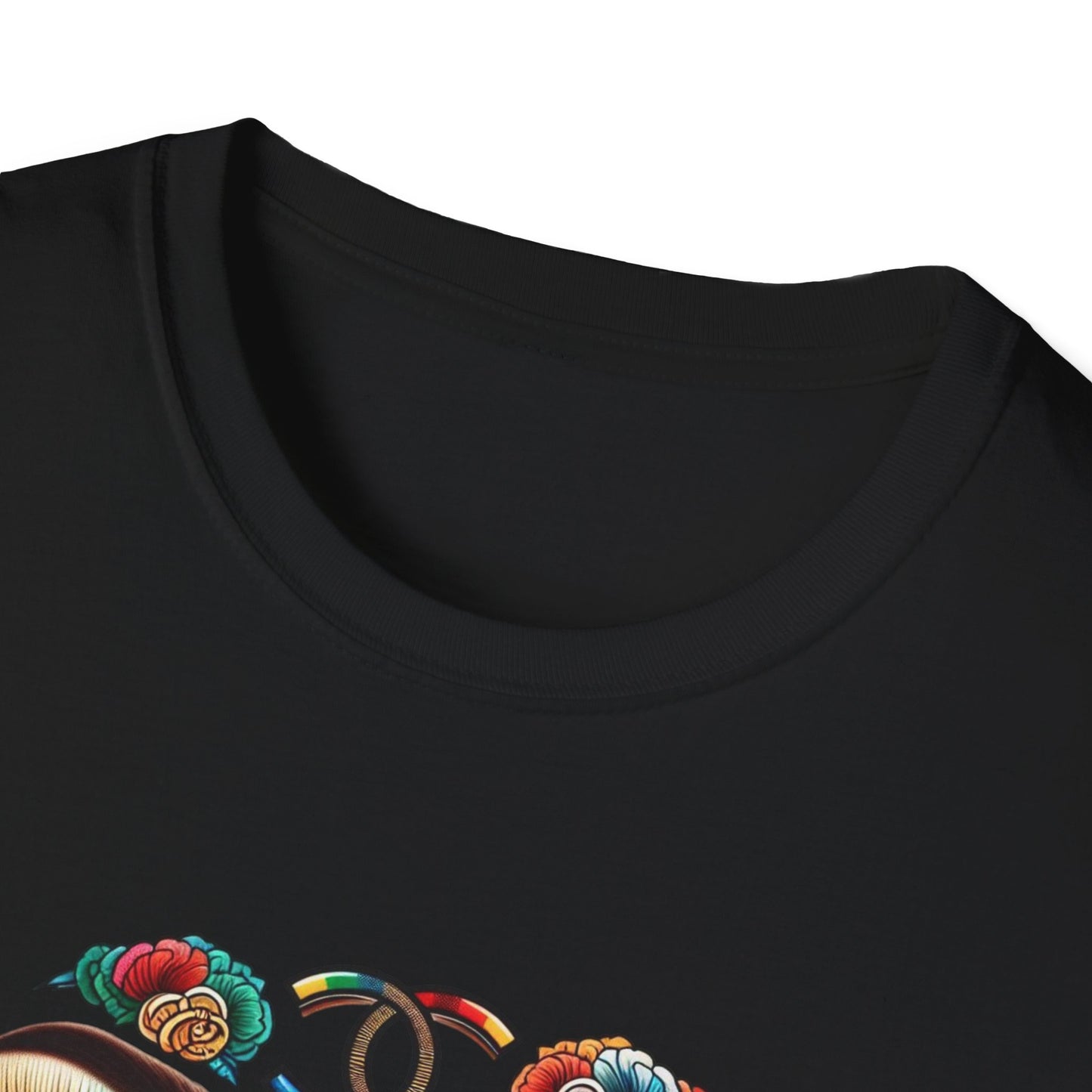 Gucci Inspired Vibrant Art Face Unisex Softstyle T-Shirt - Colorful Floral Design