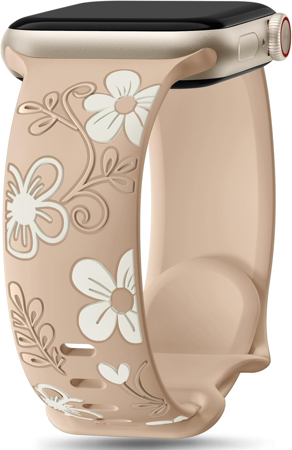 Floral Band Compatible with Apple Watch Bands for Women 40Mm 41Mm 38Mm 42Mm 44Mm 45Mm 46Mm 49Mm, Engraved Cute Flower Silicone Inlay Dressy Strap for Iwatch Series 10 9 8 7 6 5 4 3 2 SE Ultra