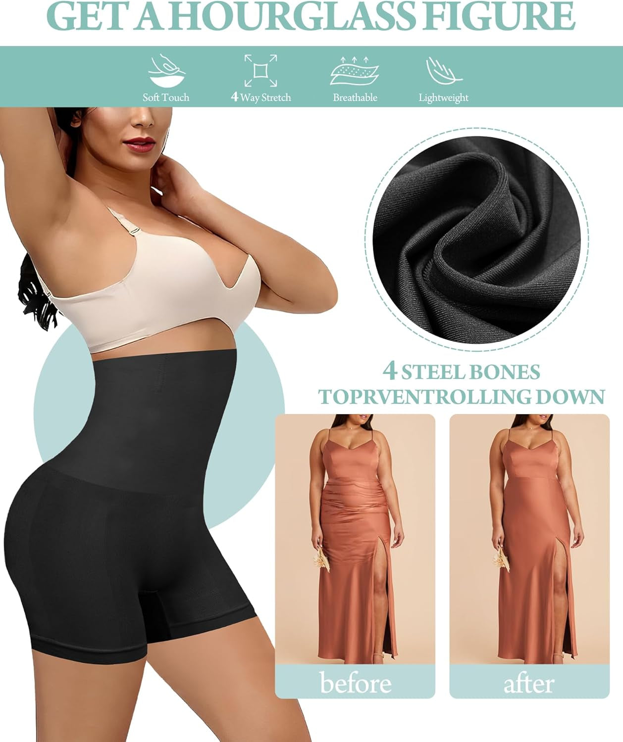 Shapewear Tummy Control Shorts, High Waisted Boy Shorts Underdress for Women Compression Underwear Womens Body Shaper