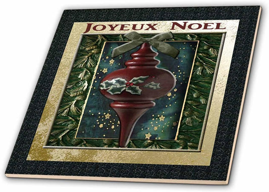 Ct_37009_4 Joyeux Noel, Merry Christmas in French, Vintage Wooden Ornament Ceramic Tile, 12-Inch