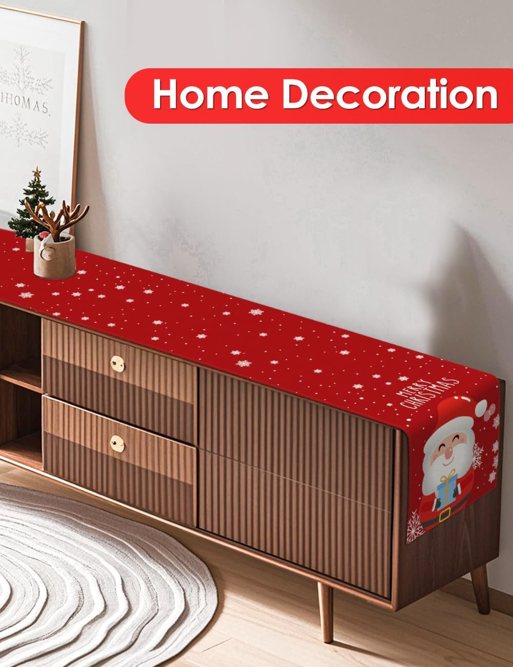 Set of 2 Christmas Table Runner, Including Linen Christmas Trees Table Runner, Merry Christmas Santa Claus Table Runner for Xmas Holiday Seasonal Winter Decoration Indoor Party Wedding 90In