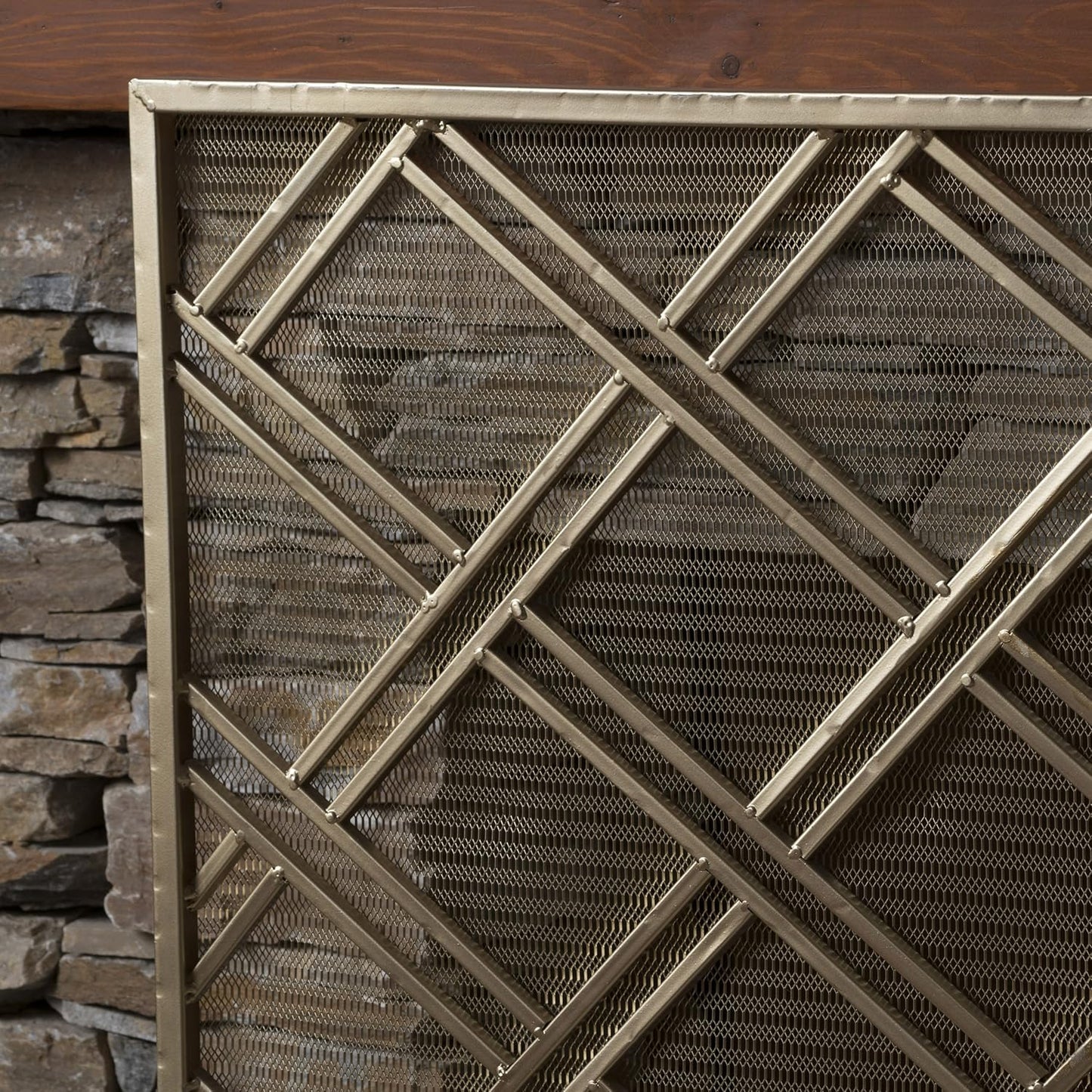 Josette Single Panel Iron Fireplace Screen, Gold