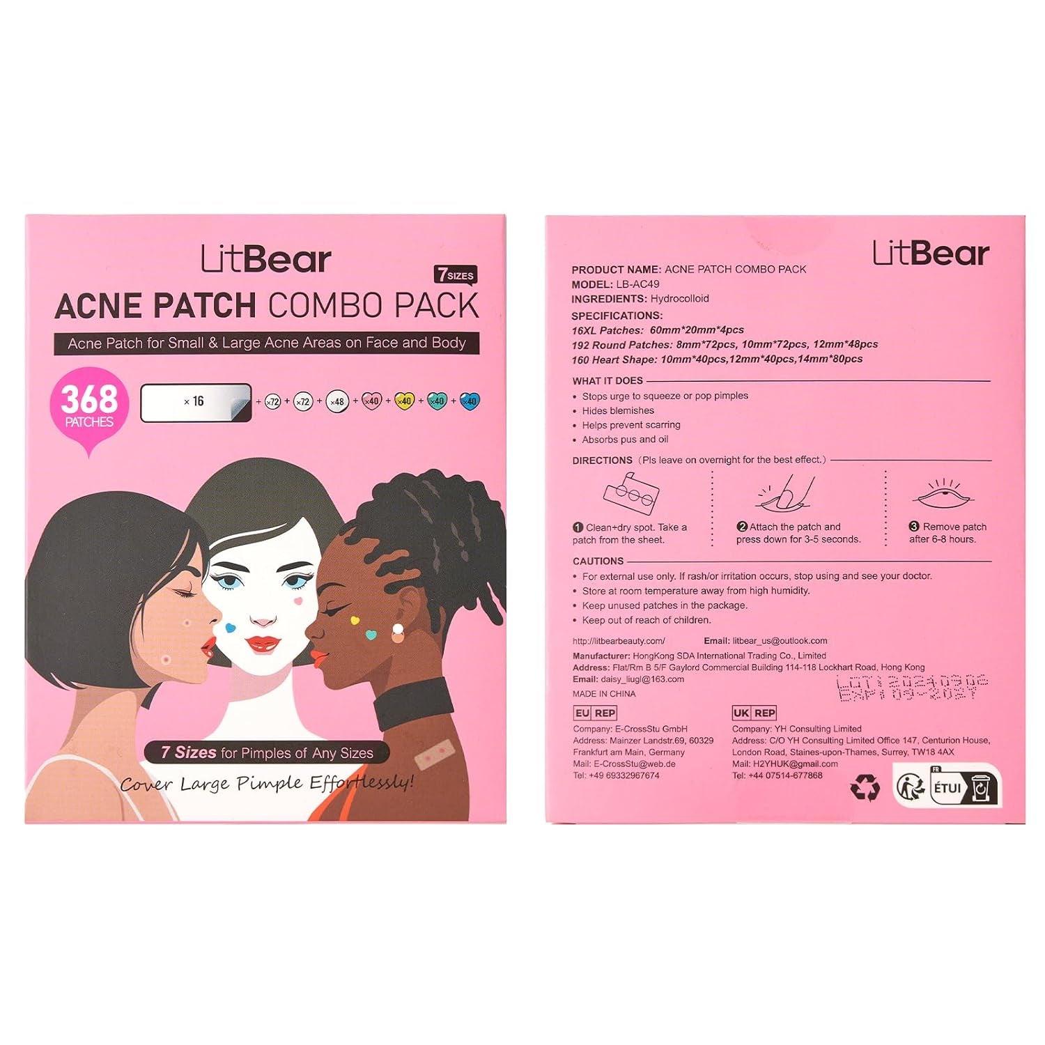 3 in 1 Acne Patch for Face, 7 Sizes 368 Patches Hydrocolloid Acne Patches for Chin, Forehead, Nose, 16 XL Pimple Patches Large for Body, Heart-Shaped Acne Cover Zit Patches Acne Dots Sticker