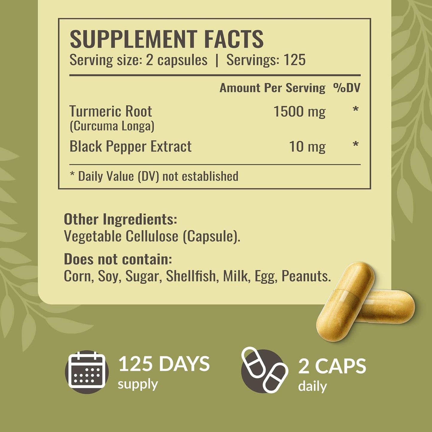 Curcumin Turmeric Capsules - 1500Mg Curcuma Longa and Black Pepper Extract for Uric Acid & Digestive Support - Vegan, Non-Gmo Turmeric Antioxidant Supplement, 250 Caps TLBH