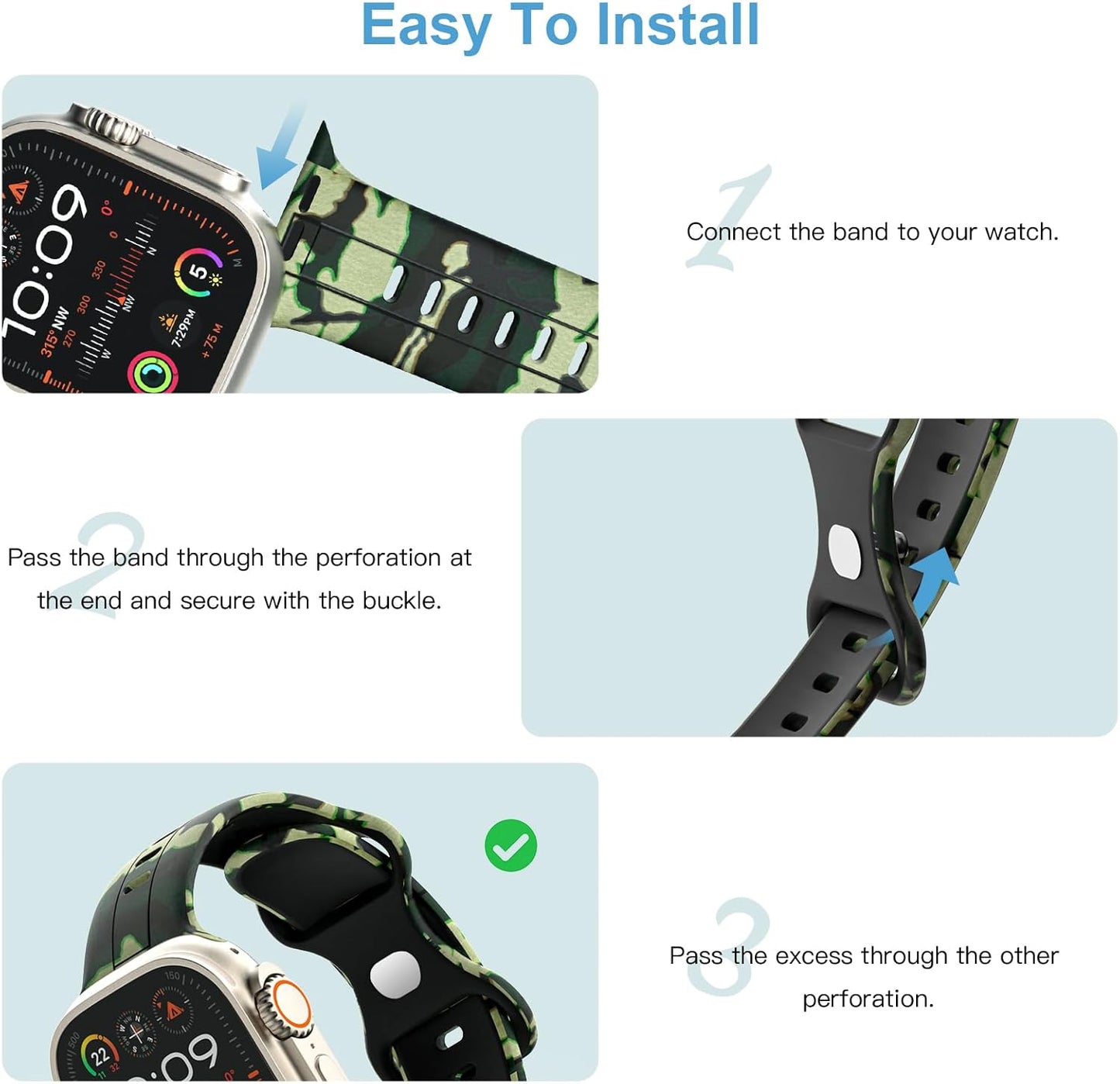 Band Compatible with Apple Watch 42/44/45/46/49Mm Women Men,Fashion Wild Camouflage Pattern Wristband Replacement Sport Strap for Iwatch Ultra 2 Series 10 9 8 7 6 5 4 3 2 1 Se,Camouflage Green