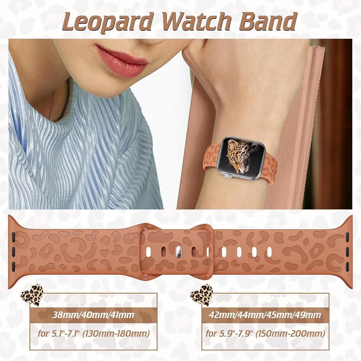 Leopard Engraved Silicone Watch Band Compatible with Apple Watch Band 38Mm 40Mm 41Mm 42Mm 44Mm 45Mm 49Mm Women Men Wristbands Compatible with Iwatch Series 8 7 6 5 4 3 2 1 SE