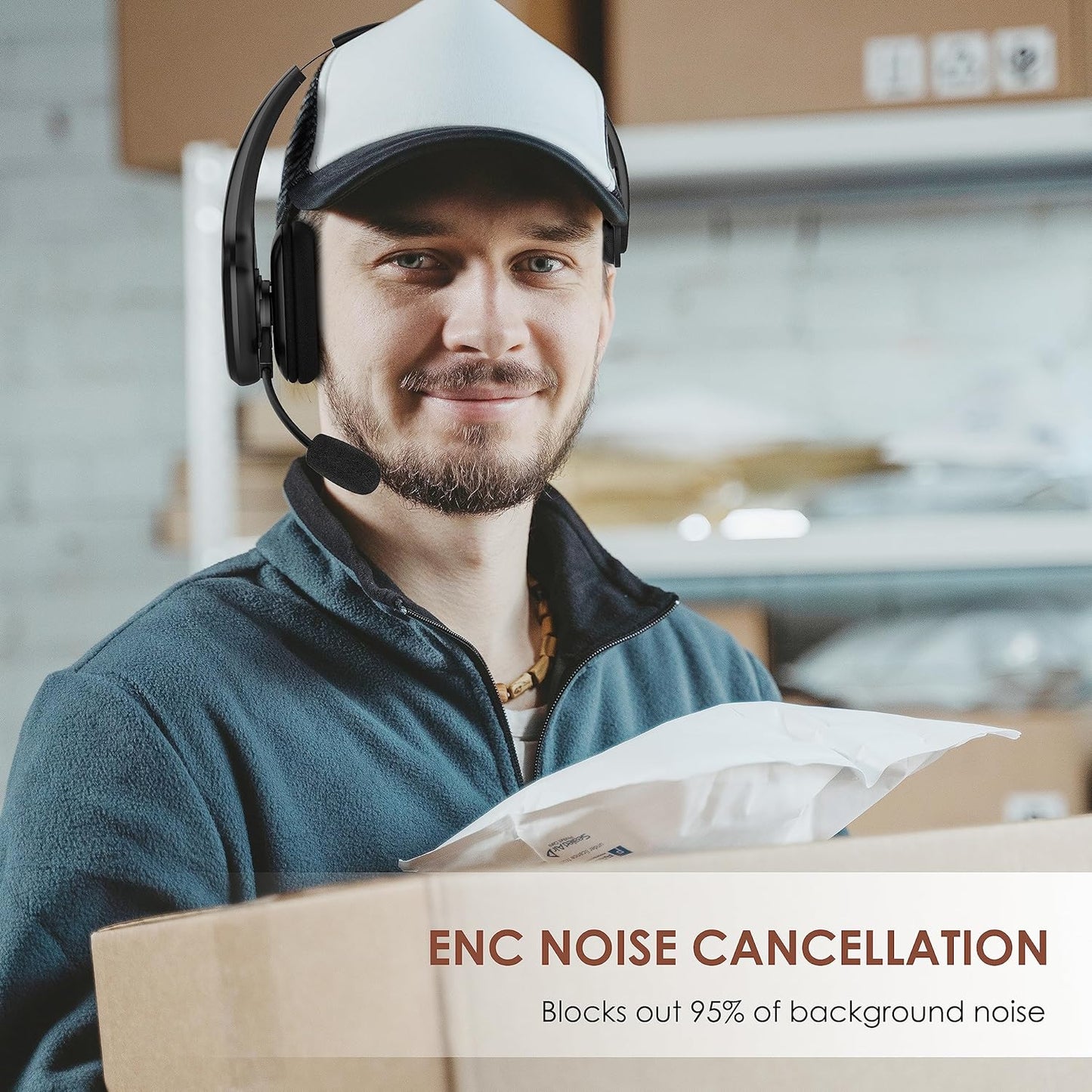 Bluetooth Headset, Trucker Bluetooth Headset with Microphone, 60 Hours Working Time Wireless On-Ear Headset for Computer Cell Phone Trucker Home Office Work (Black) TRUCK DRIVER