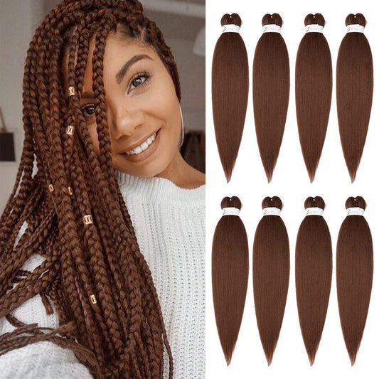 Pre Stretched Braiding Hair, 24-Inch Kanekalon Braiding Hair, 8 Packs Soft Yaki Texture, No Itch, Hot Water Setting Synthetic Hair Extensions for Braids Auburn Brown(24In,30#)