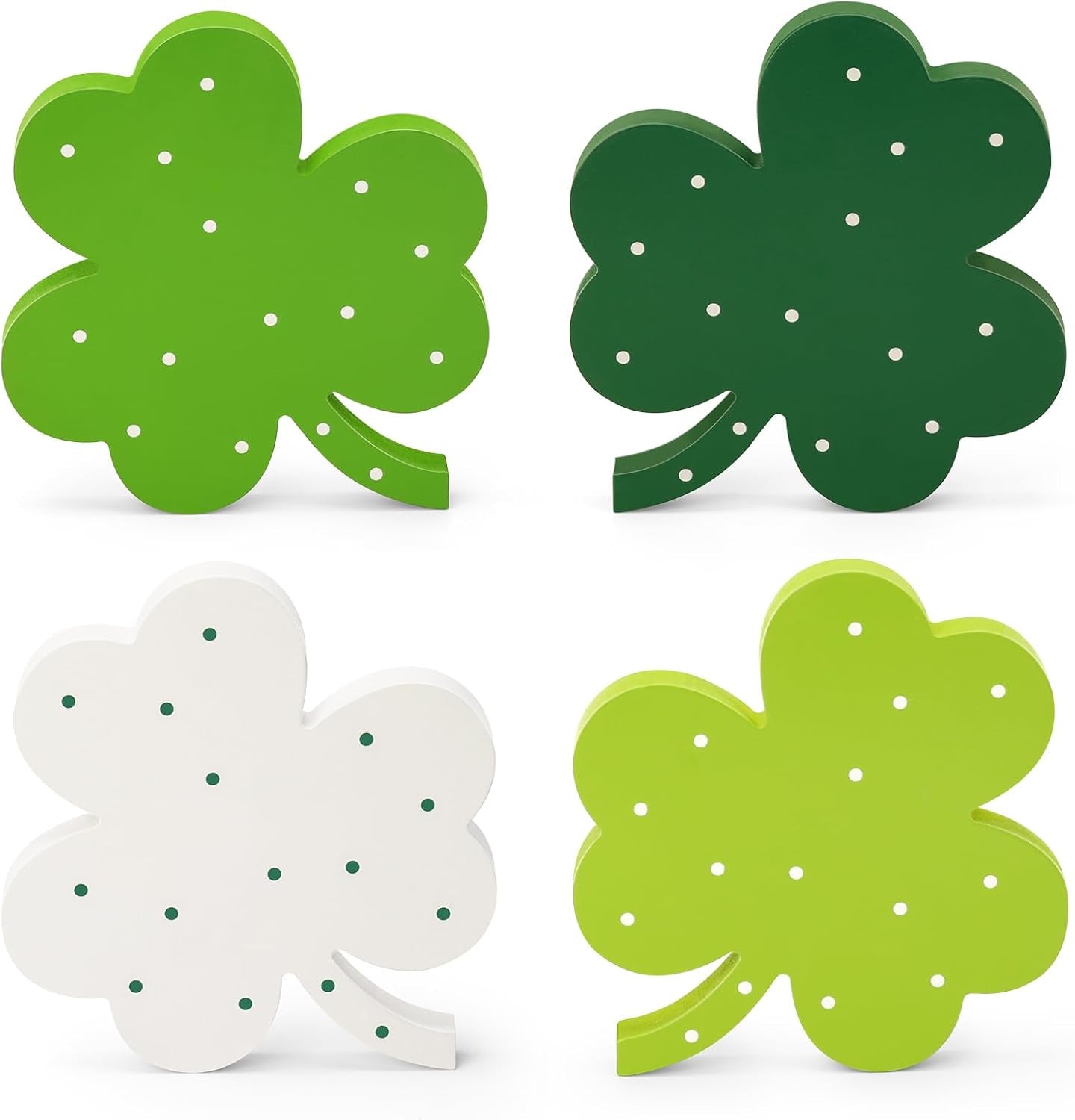 St Patricks Day Decor, Wooden Shamrock Decor for Table, Tiered Tray, Office Desk, Mantle Saint Patricks Day Decorations for the Home, 4 PCS Shamrock Decorations