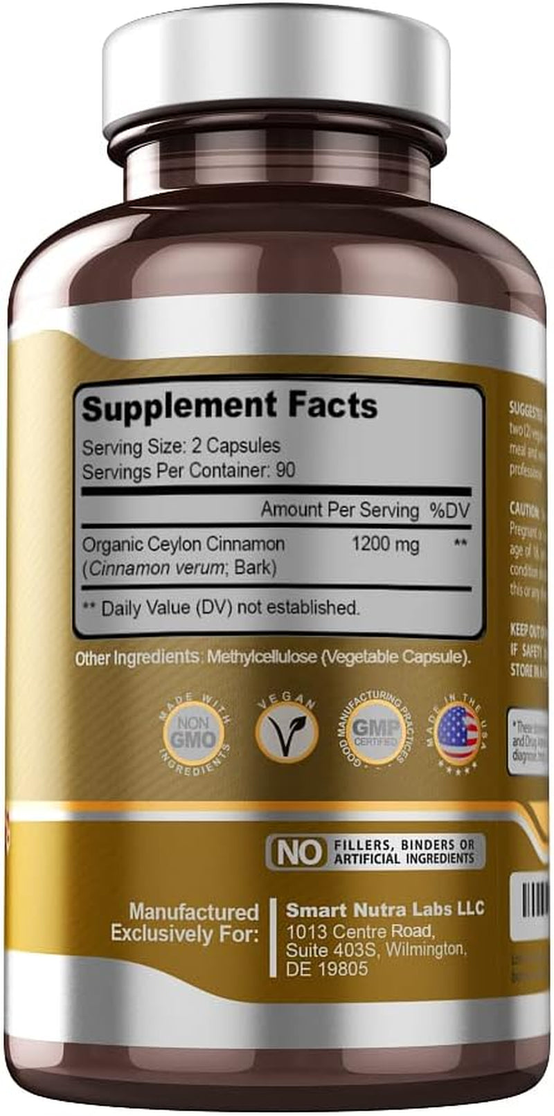 Organic Ceylon Cinnamon Supplement 1200Mg per Serving, 180 Vegan Capsules, 100% Pure, True Ceylon Cinnamon TLBH