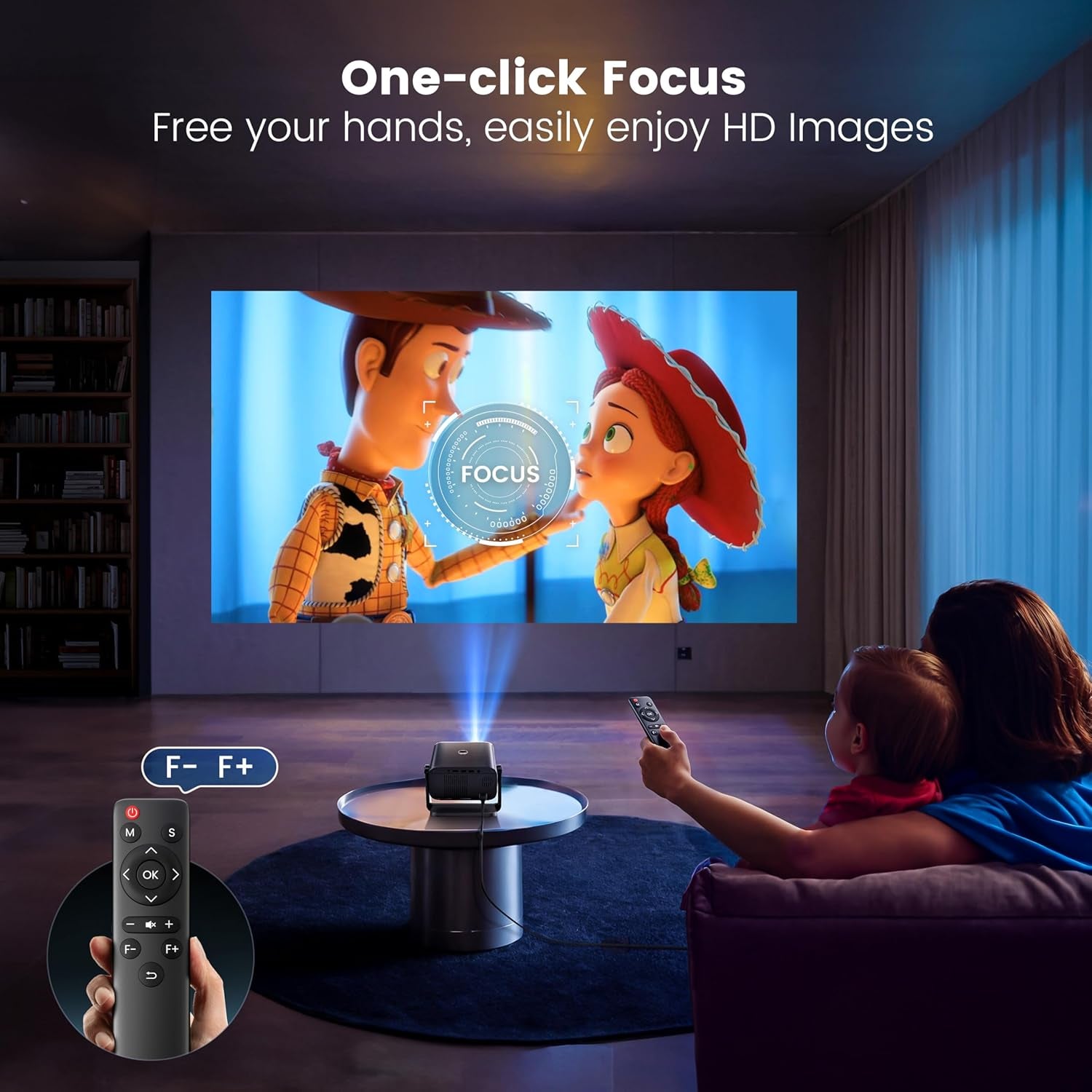 [Electric Focus & Auto Keystone] Mini Projector with Wifi Bluetooth,  Portable 1080P Support Movie Projector Fully Sealed Small Projector White