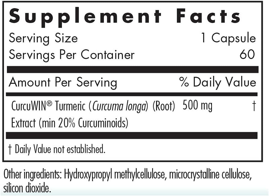 Curcuwin 500 Supplement - Turmeric Extract, Curcumin, Organic, Curcuma Longa, Pure, Bioavailable, 500Mg Vegetarian Capsules - 60 Count TLBH