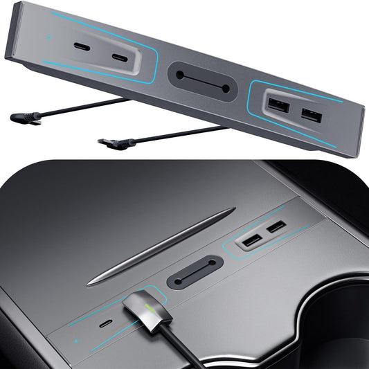 Tesla USB Hub with RGB LED Light for Tesla Model 3, Model Y Accessories 2023 2022 2021, Fast Charging 100% Fit Docking Station for Center Console,
