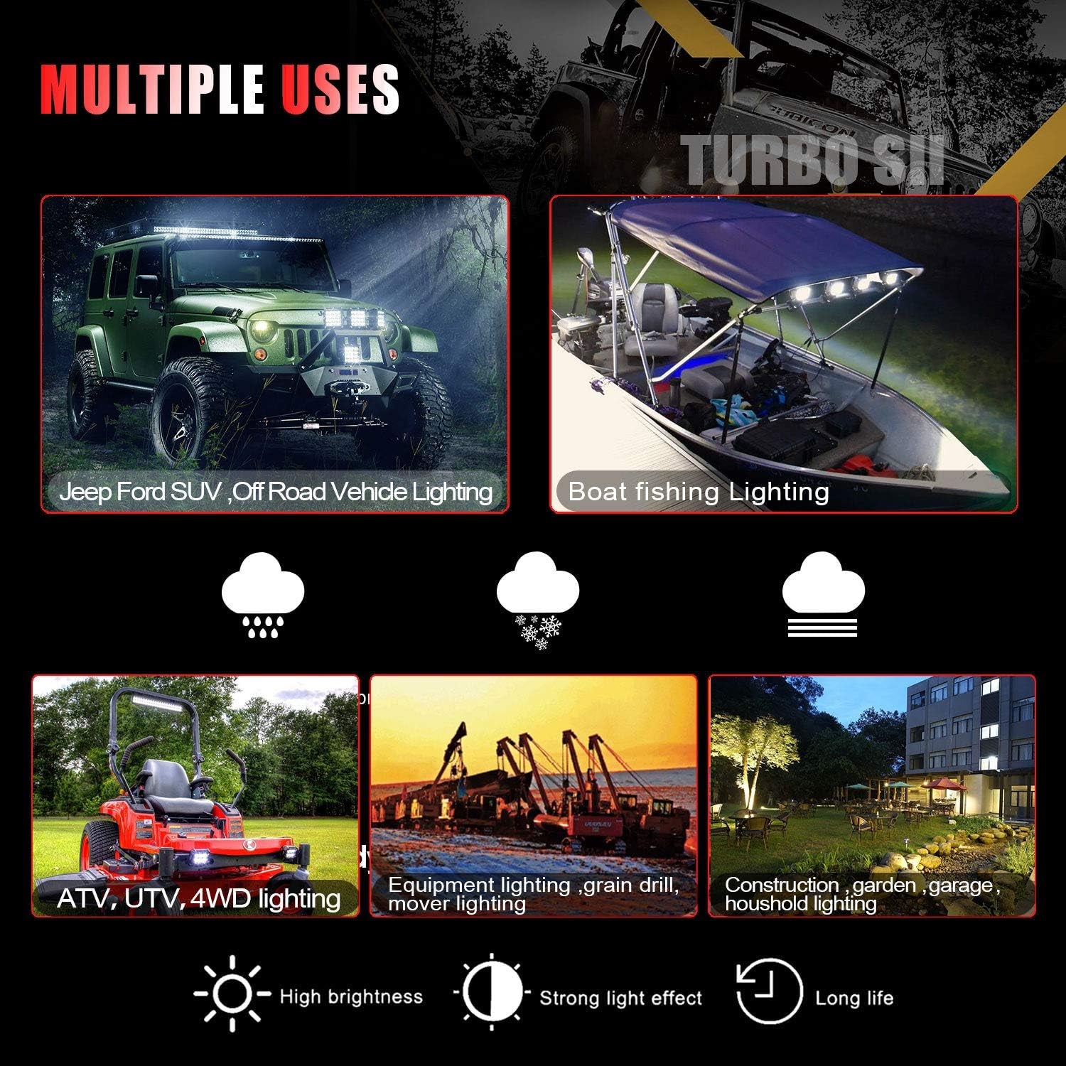 12 Inch LED Light Bar Spot Flood Combo Beam 180W Double Row Light Bar off Road Driving Led Work Lights for UTV ATV Truck Boat Waterproof