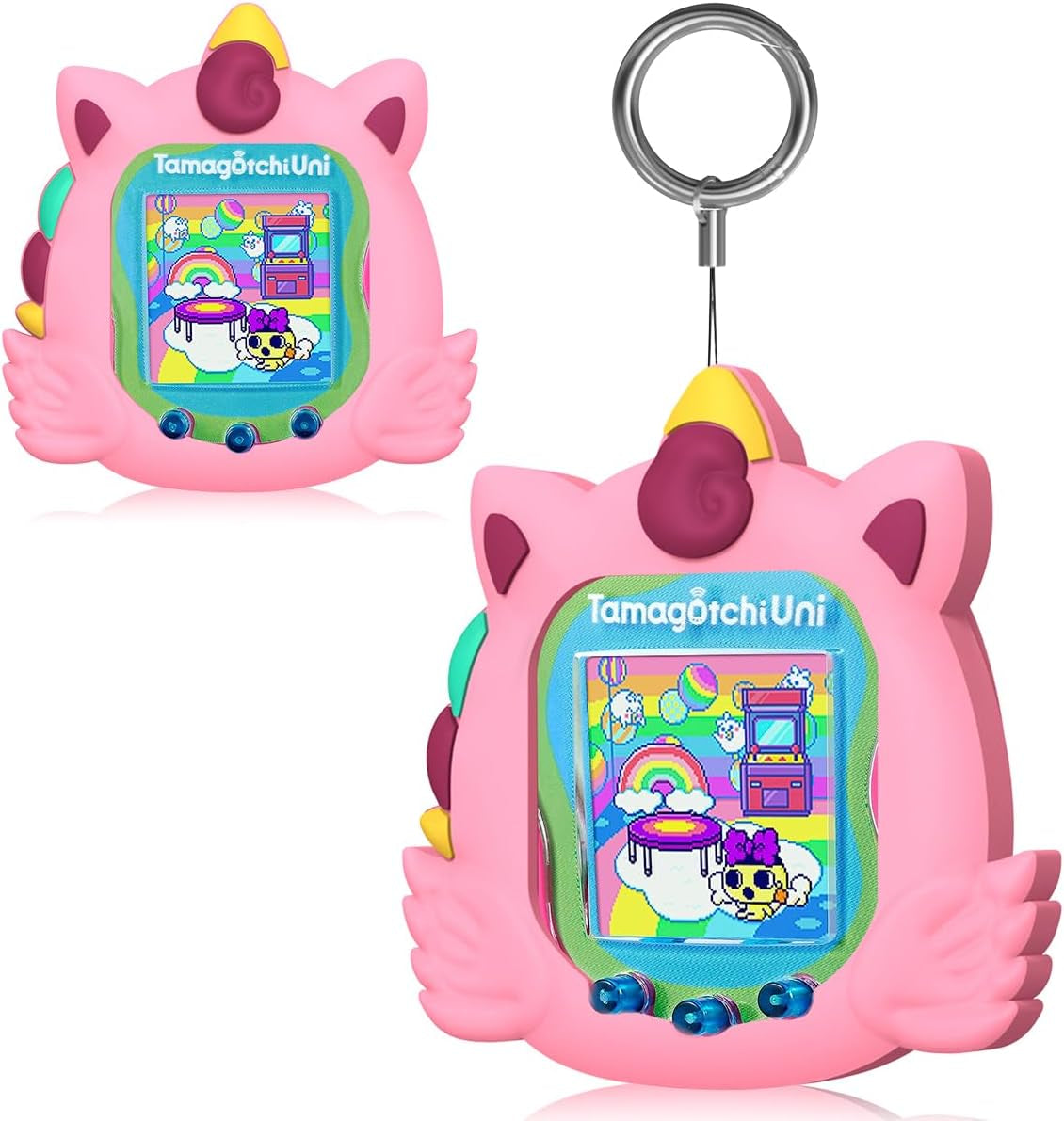 Silicone Case Compatible with Tamagotchi Uni Case, Cute Cartoon White Cow Virtual Pet Game Machine Protector Cover for Tamagotchi Uni Accessories with Ring Lanyard (White Cow) ZOUSA