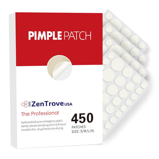 450 Pimple Patches for Face, 4 Size Acne Patches, Hydrocolloid Patches for Covering Zits and Blemishes, Spot Stickers with Salicylic Acid, Glycolic Acid, Tea Tree Oil and Calendula Oil