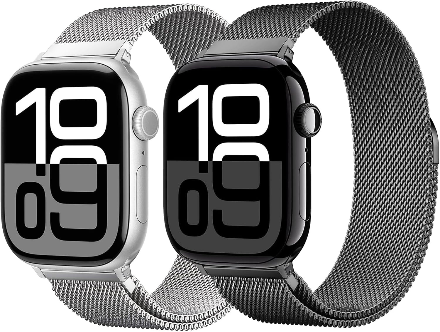 2 Pack Stainless Steel Mesh Loop Compatible with Apple Watch Band 38Mm 40Mm 41Mm 42Mm Series 10 Women Men, Magnetic Clasp Replacement Strap for Iwatch -Black+Silver