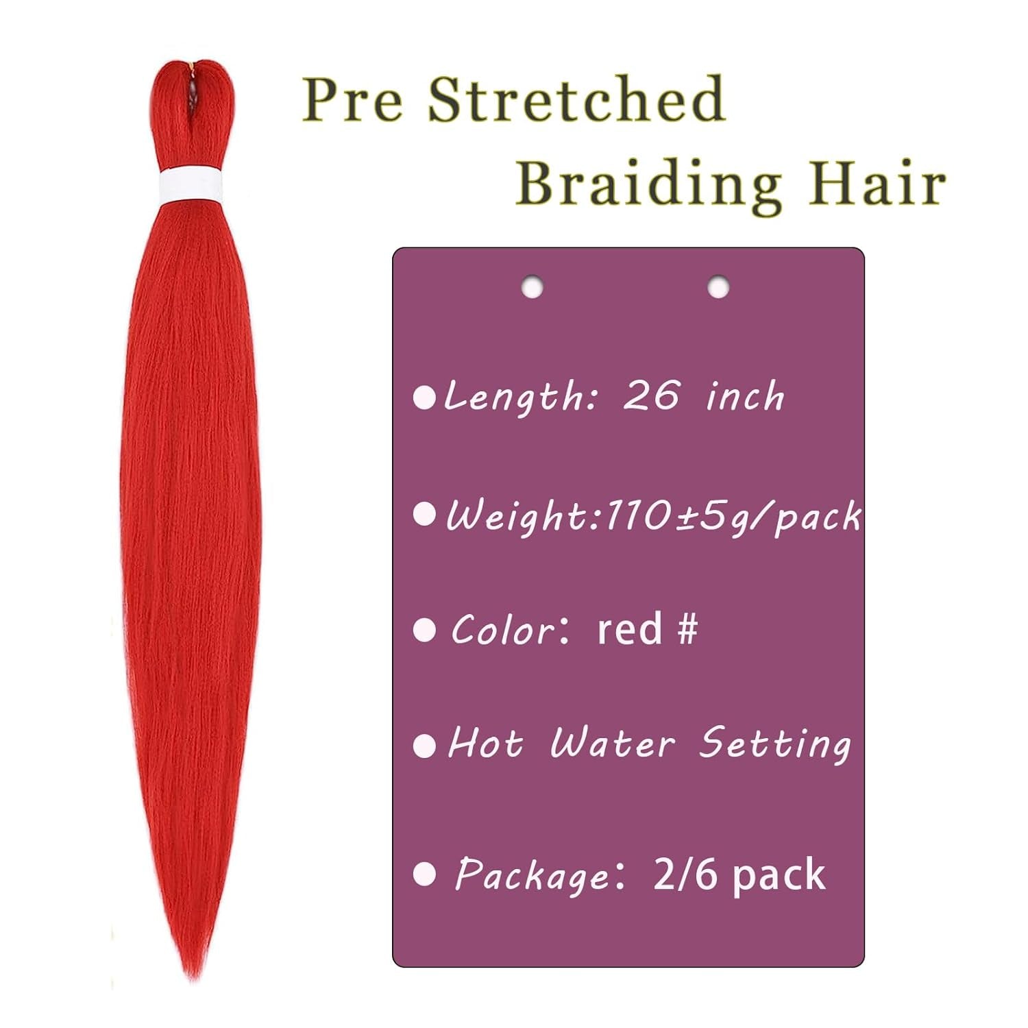 Red Braiding Hair Pre Stretched 26 Inch 2 Pack Pre Stretched Braiding Hair Long Straight Kanekalon Braiding Hair Soft Yaki Synthetic Braids Hair Extensions