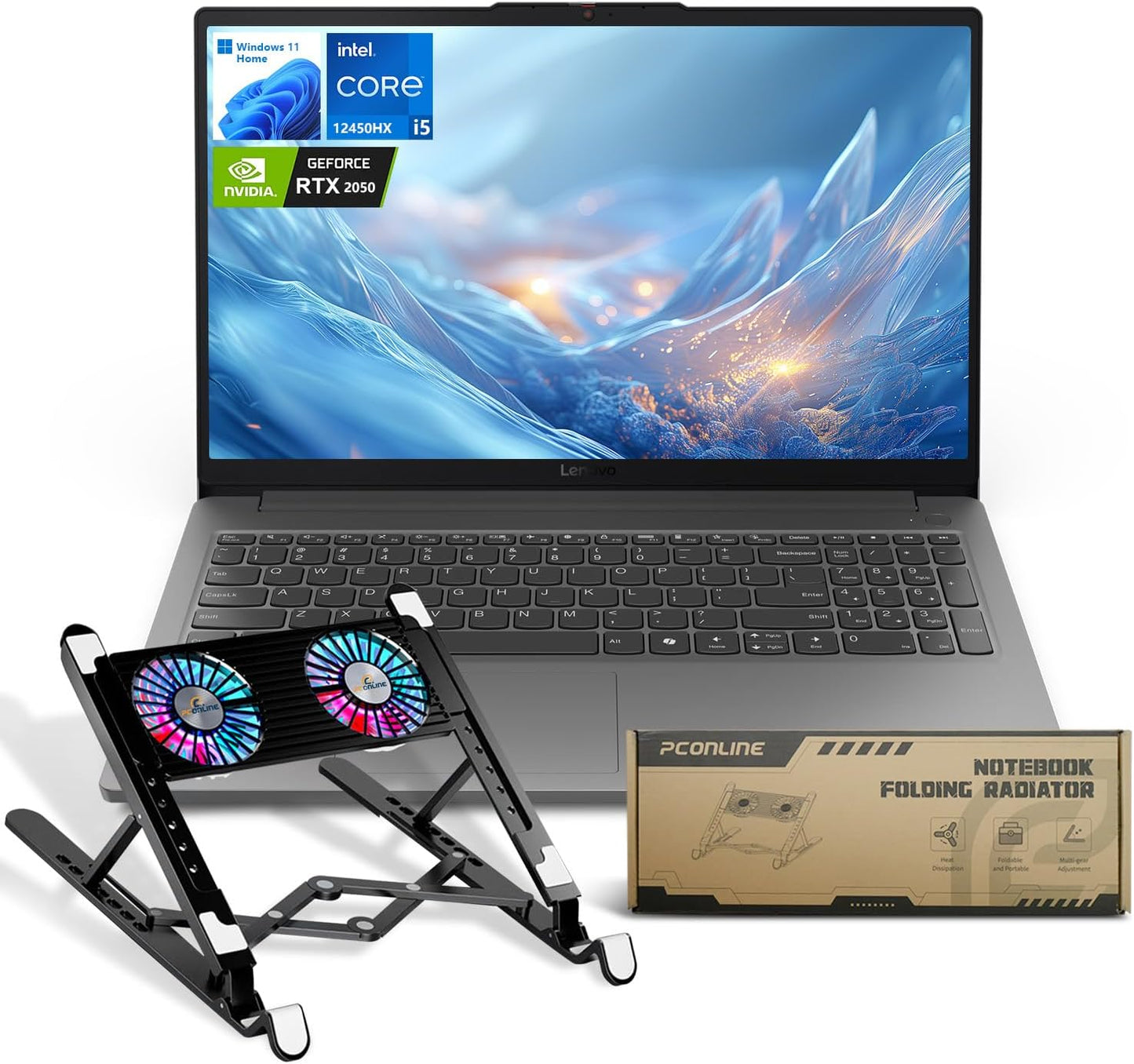 LOQ Ai-Powered Gaming Laptop, 15.6 FHD 144Hz, Intel I5-12450Hx, NVIDIA Geforce RTX 2050, 32GB DDR5 RAM, 1TB SSD, Touchpad, Bundle with PCO Notebook Folding Radiator, Laptop Cooler