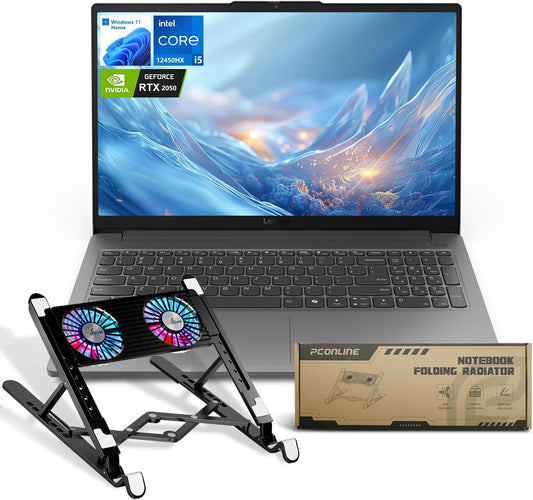 LOQ Ai-Powered Gaming Laptop, 15.6 FHD 144Hz, Intel I5-12450Hx, NVIDIA Geforce RTX 2050, 32GB DDR5 RAM, 1TB SSD, Touchpad, Bundle with PCO Notebook Folding Radiator, Laptop Cooler