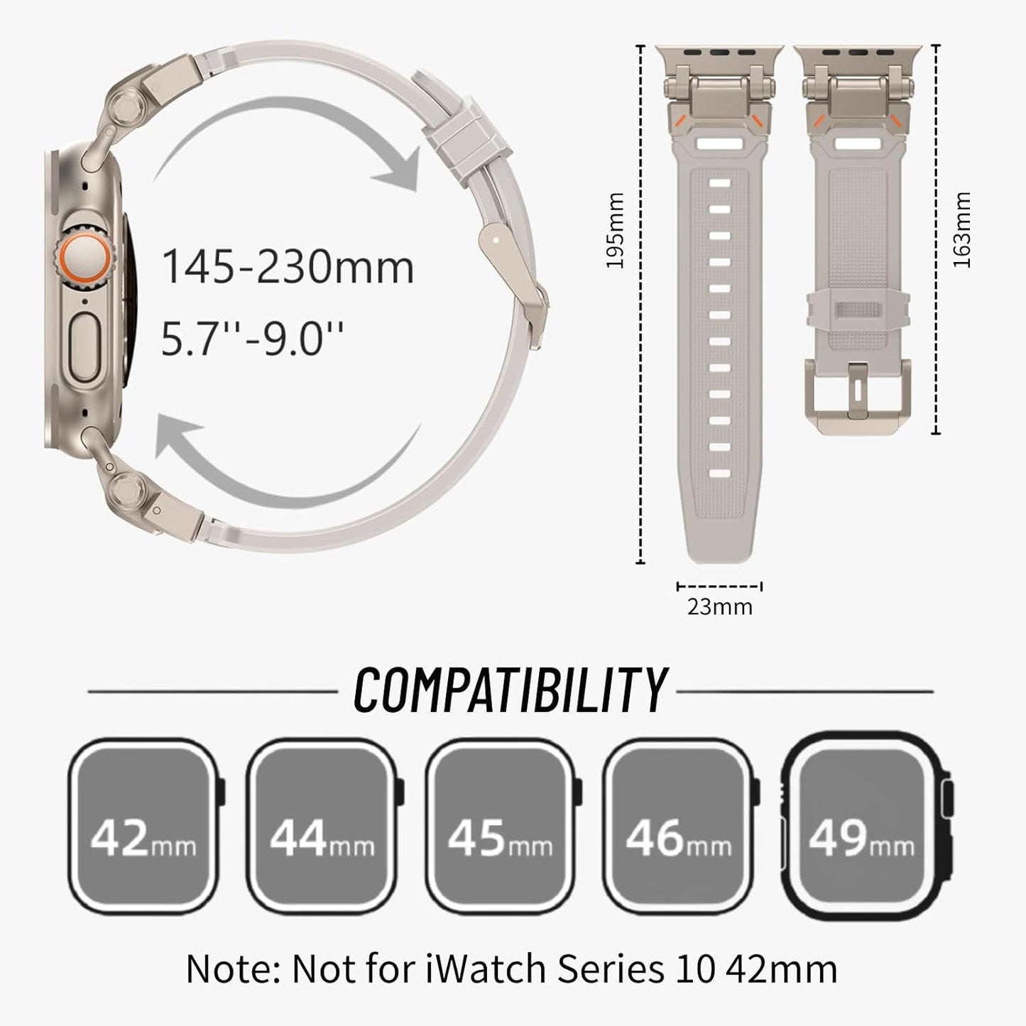 Band for Apple Watch Ultra/Ultra 2 Band 49Mm, Men Silicone Rubber Strap for Iwatch Series 10 46Mm, 9/8/7 45Mm, 6/5/4/SE 44Mm, 3/2/1 42Mm Rugged TPU Wristband