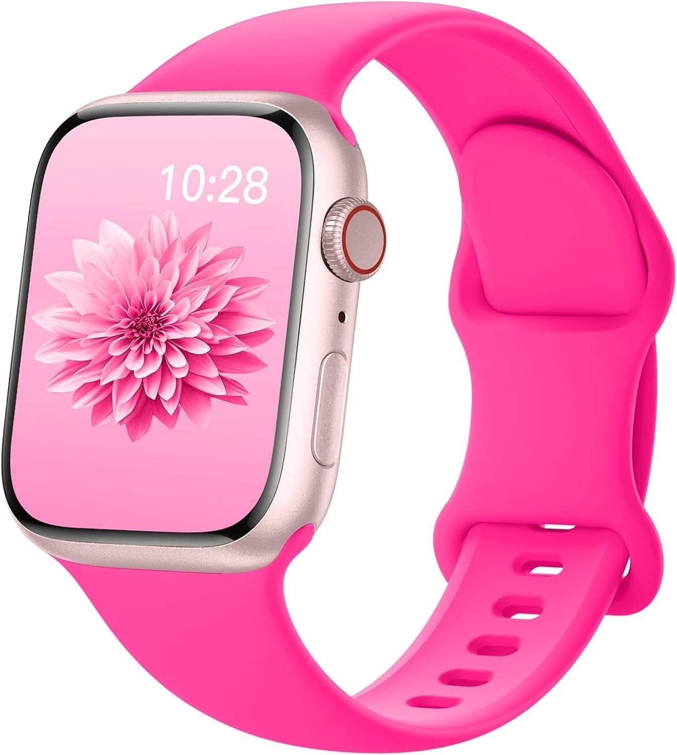 Sport Silicone Band Compatible with Apple Watch Bands 44Mm 40Mm 41Mm 45Mm 38Mm 42Mm 49Mm Women Men, Soft Strap Waterproof Wristband for Iwatch Bands Series 9 Ultra/Ultra 2 SE 8 7 6 5 4 3 2 Hot Pink 44