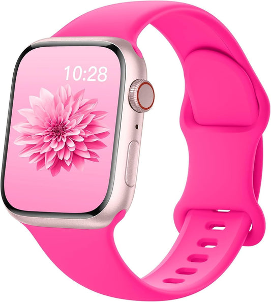 Sport Silicone Band Compatible with Apple Watch Bands 44Mm 40Mm 41Mm 45Mm 38Mm 42Mm 49Mm Women Men, Soft Strap Waterproof Wristband for Iwatch Bands Series 9 Ultra/Ultra 2 SE 8 7 6 5 4 3 2 Hot Pink 44