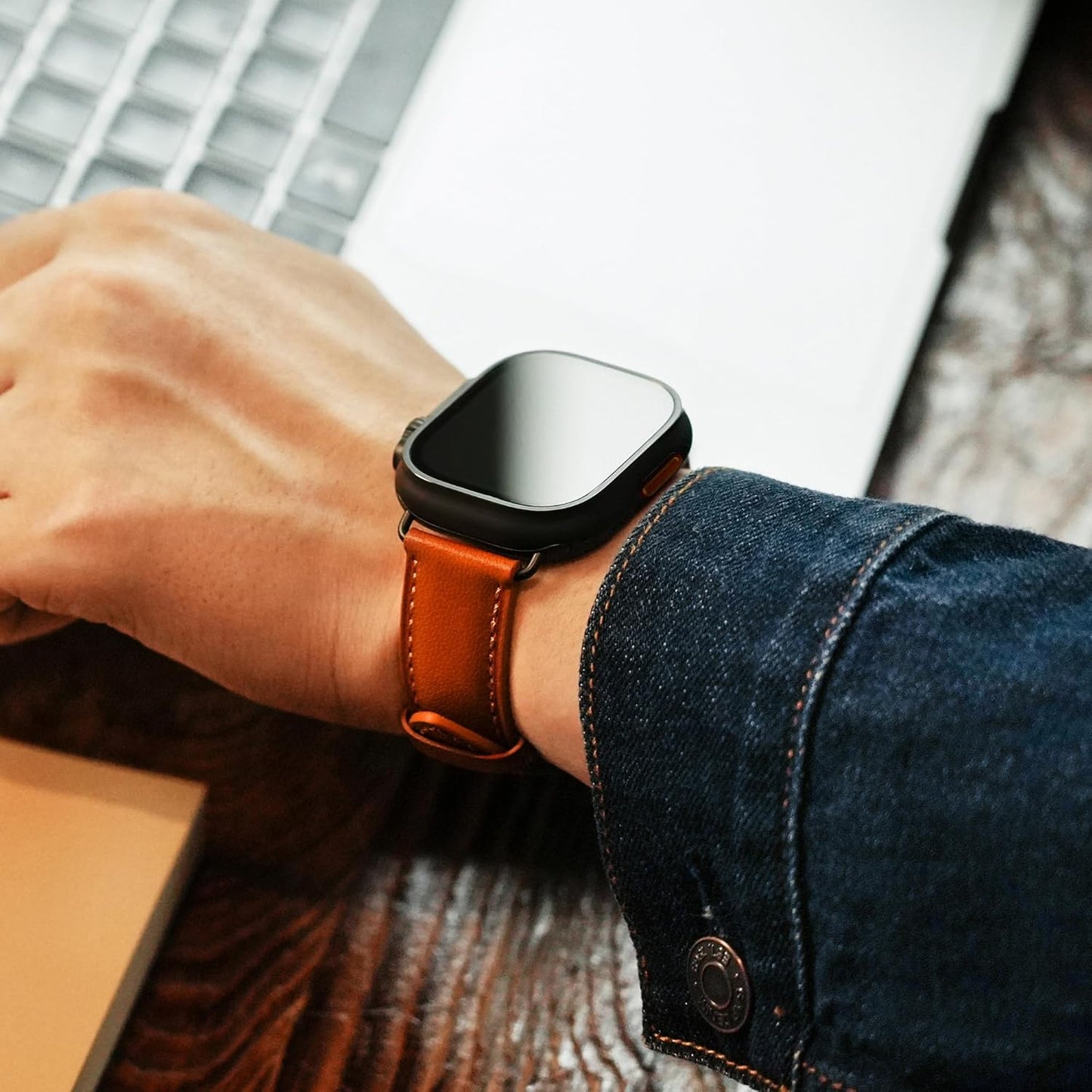 Suede Oiled Leather Watch Band Compatible with Apple Watch Ultra 2 Ultra 1 S10 S9, 49Mm, Black Ti Connector