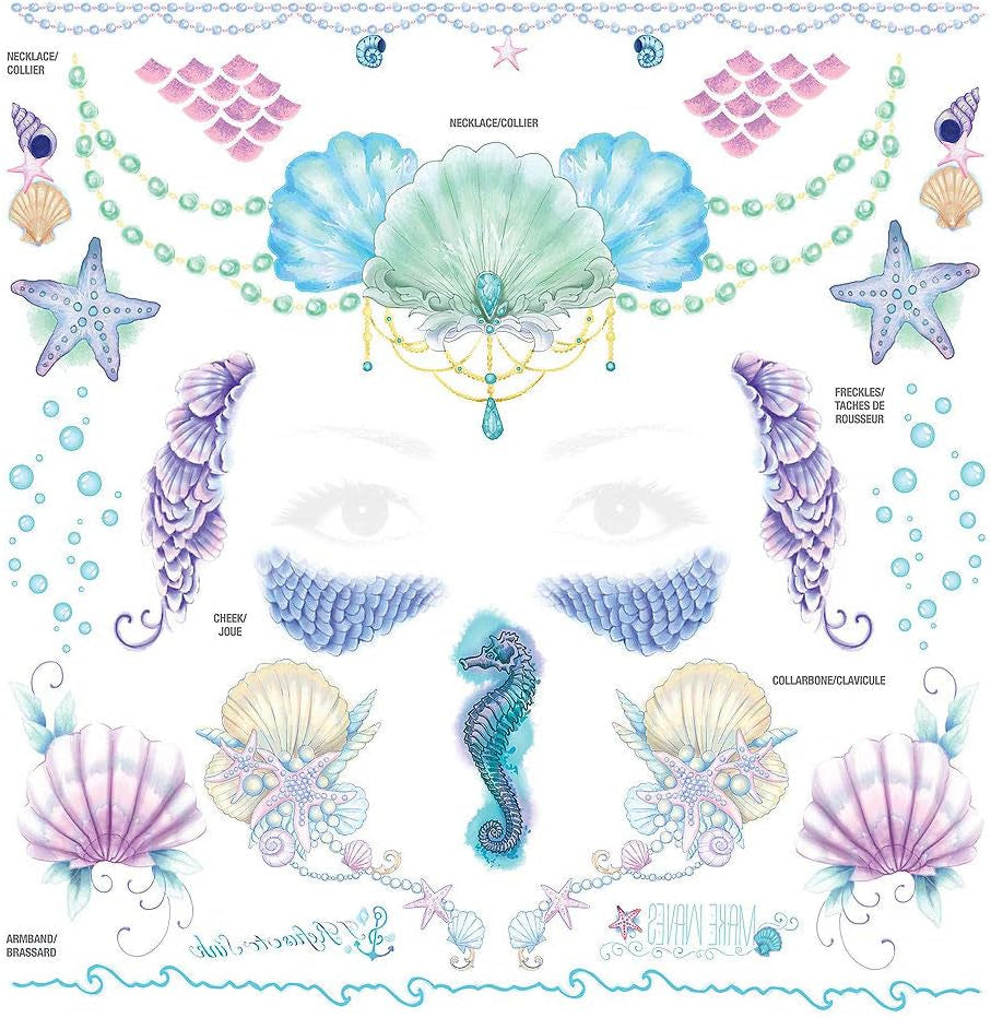 Hallo Makeup Special Effects Makeup for Halloween Costumes and Parties; Mermaid Tattoos & Accessory Kit 97Pc