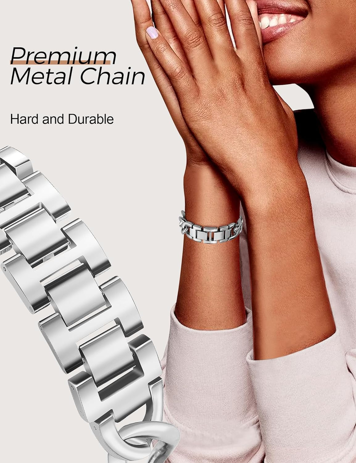 Silver Watch Bands for Women Compatible with Apple Watch Band 38Mm 40Mm 41Mm Adjustable Metal Band Cowboy Steel Single Chain Bracelet for Iwatch Series 9/8/7/6/5/4/3/2/1/Se/Ultra (No Case)
