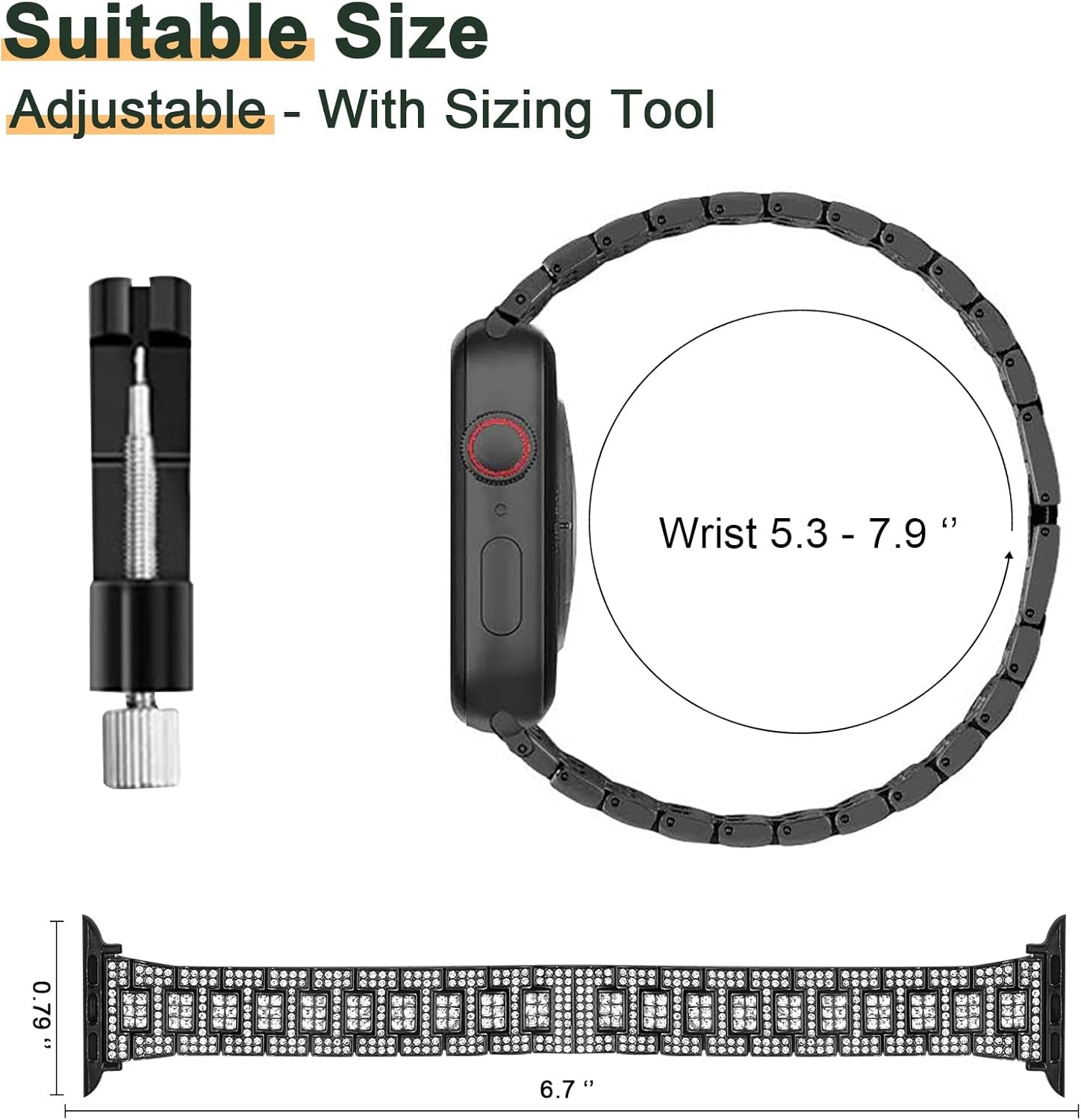 Compatible with Apple Watch Band 38Mm 40Mm 41Mm 42Mm 44Mm 45Mm 49Mm with 2 Pack Case Women, Jewelry Replacement Metal Wristband Strap with Bling PC Protective Case for Iwatch Ultra SE Series 9/8/7/6/5/4/3/2/1