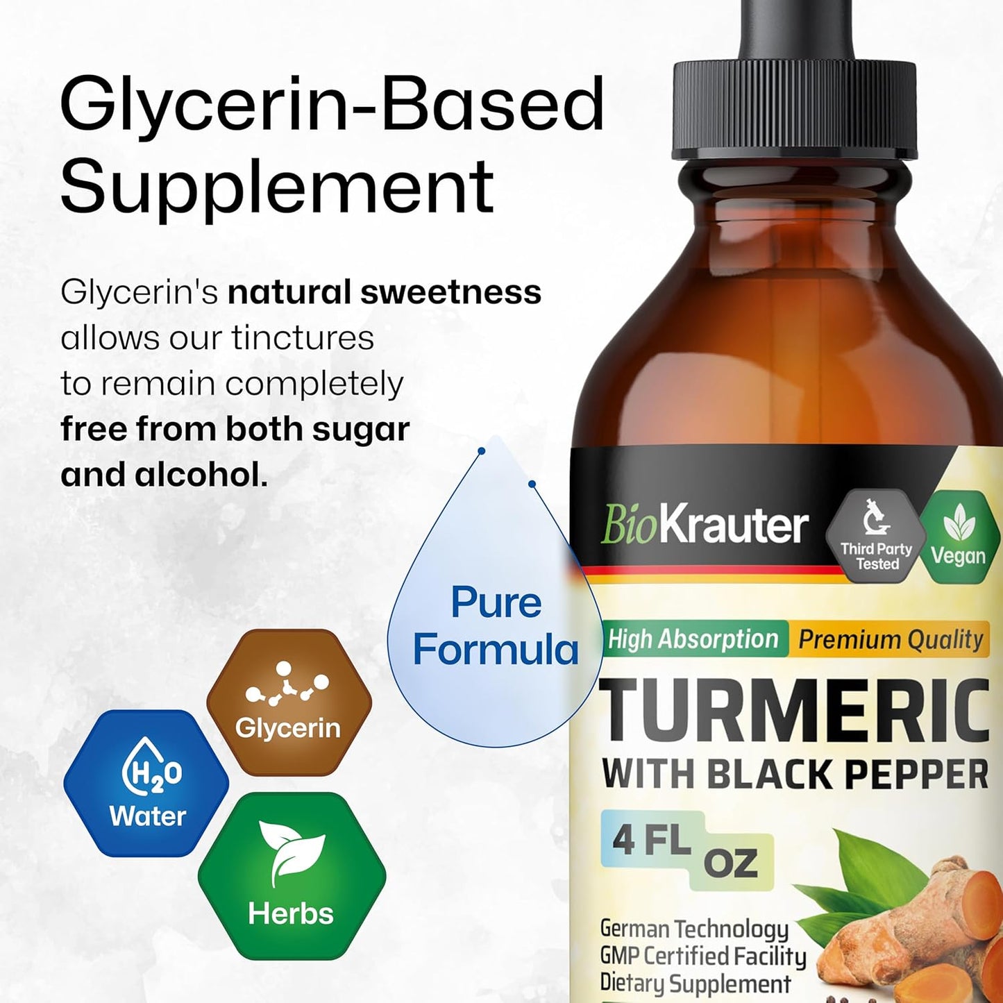 Turmeric Supplement Tincture - 1200 Mg Turmeric Curcumin with Black Pepper Extract - Alcohol and Sugar Free - Vegan Drops 4 Fl.Oz. TLBH