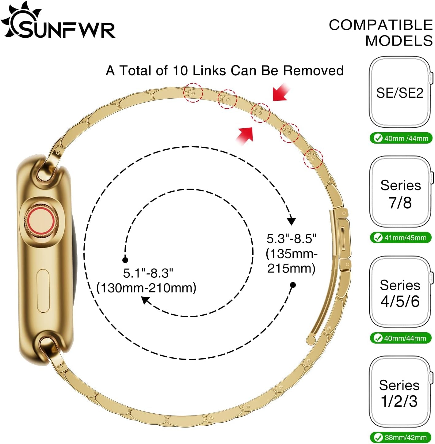 Compatible with Apple Watch Band 41Mm 40Mm 38Mm for Women Men, Stainless Steel Metal Iwatch Band with Case for Apple Watch Series 9/8/7/6/5/4/3/2/1/SE/SE2 (Gold-Plated, 38Mm/40Mm/41Mm)